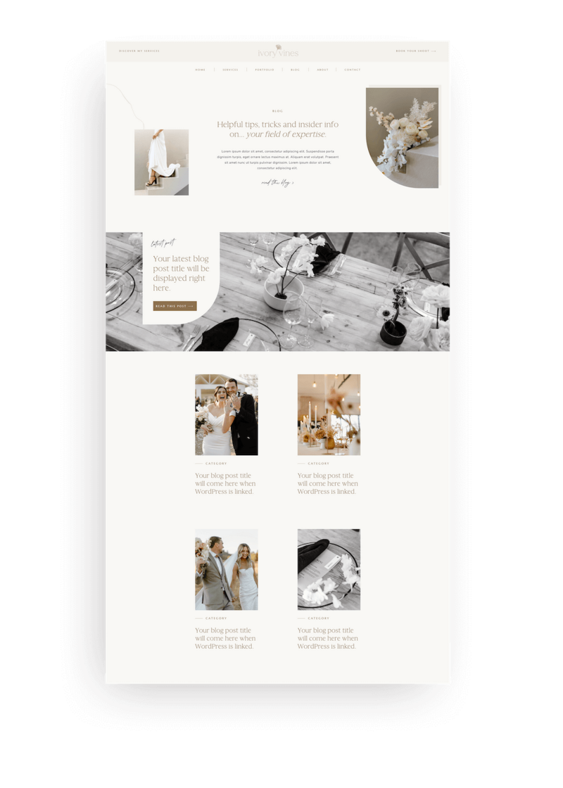 Neutral photography Showit website design