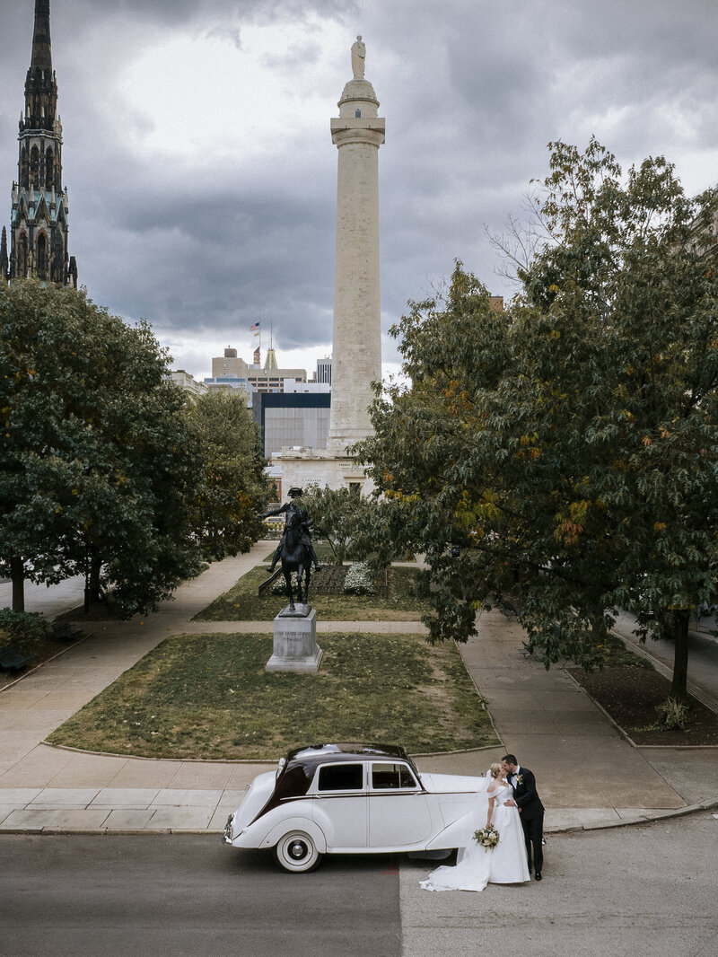drone-wedding-portrait-vintage-car-mount-vernon-baltimore