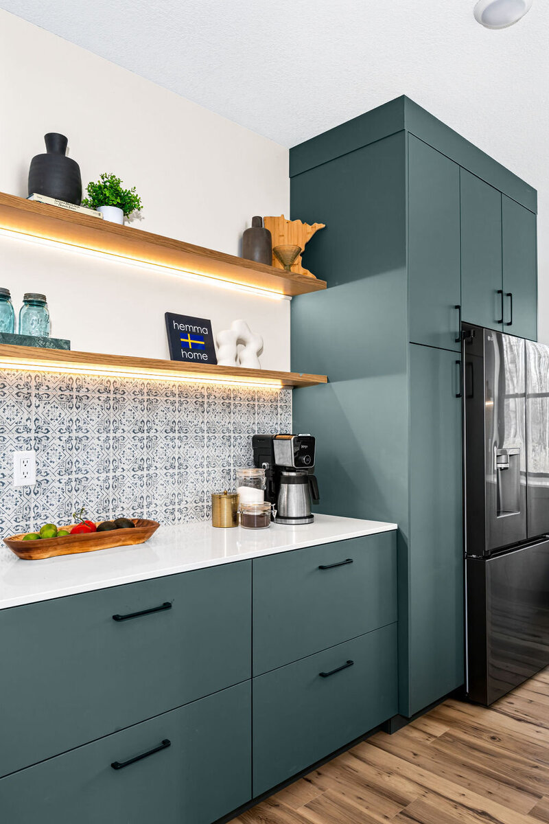 modern-kitchen-coffee-station-green-cabinets
