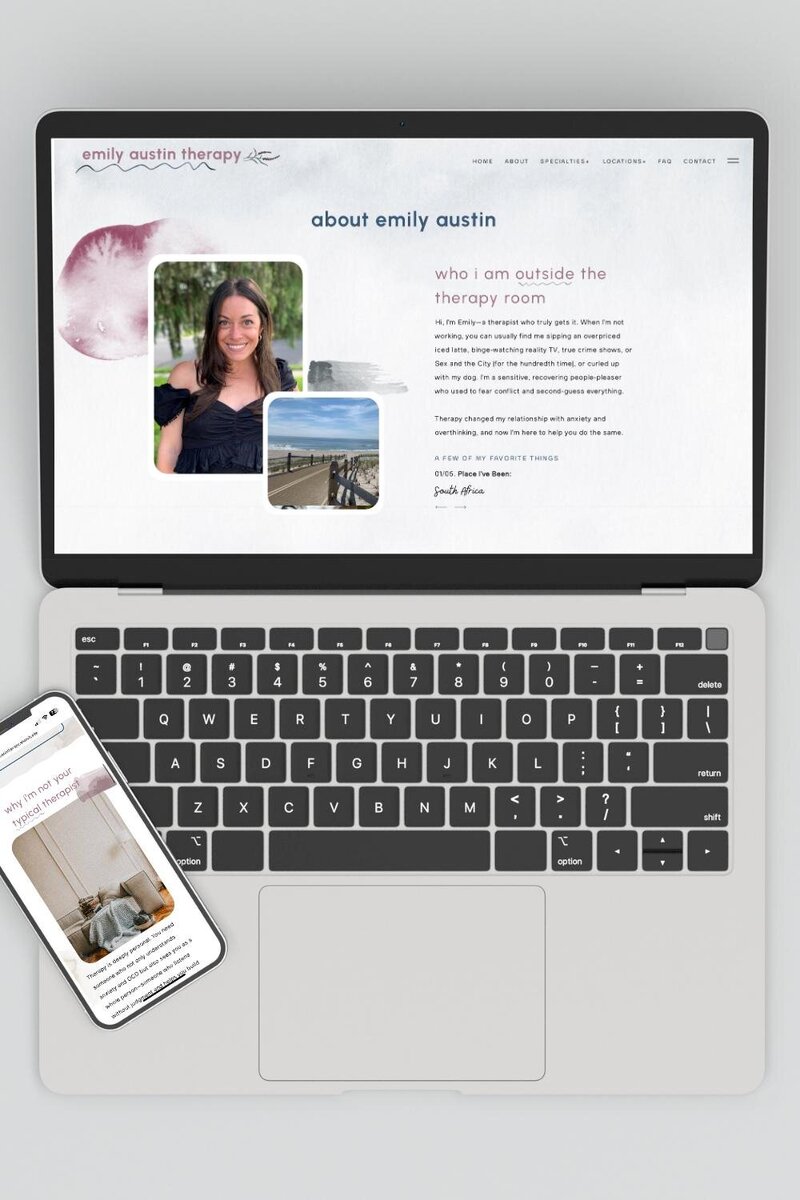 Website About page for Emily Austin Therapy, showcasing family therapy services and a welcoming atmosphere.