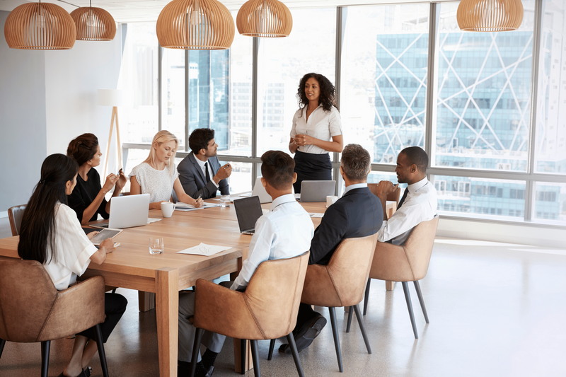 Edmonton office staff enjoying a meeting in a freshly cleaned boardroom with non-toxic products