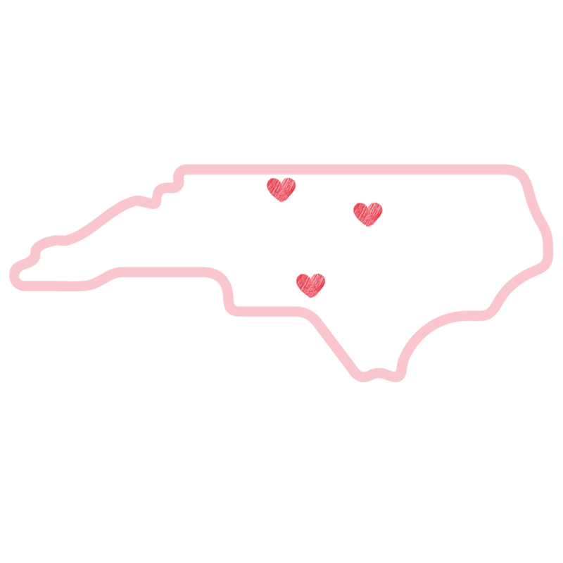 a sketch icon of the state of North Carolina used to show one of the locations The Bardot does onsite hair and makeup services.