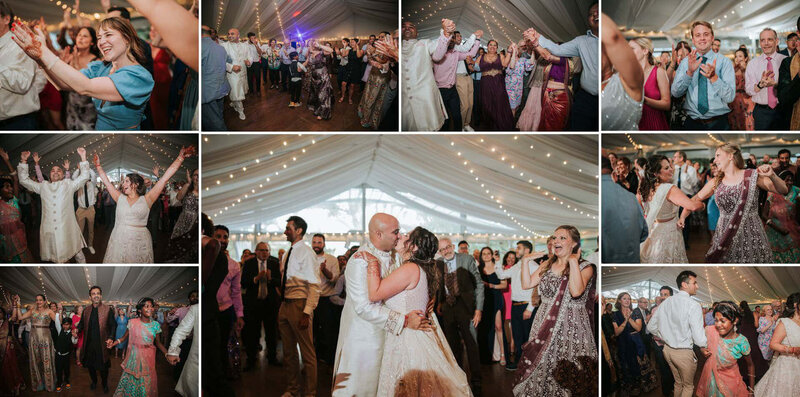 Everyone welcoming the bride and groom walking into the reception at  Bartram's Garden in Philadelphia