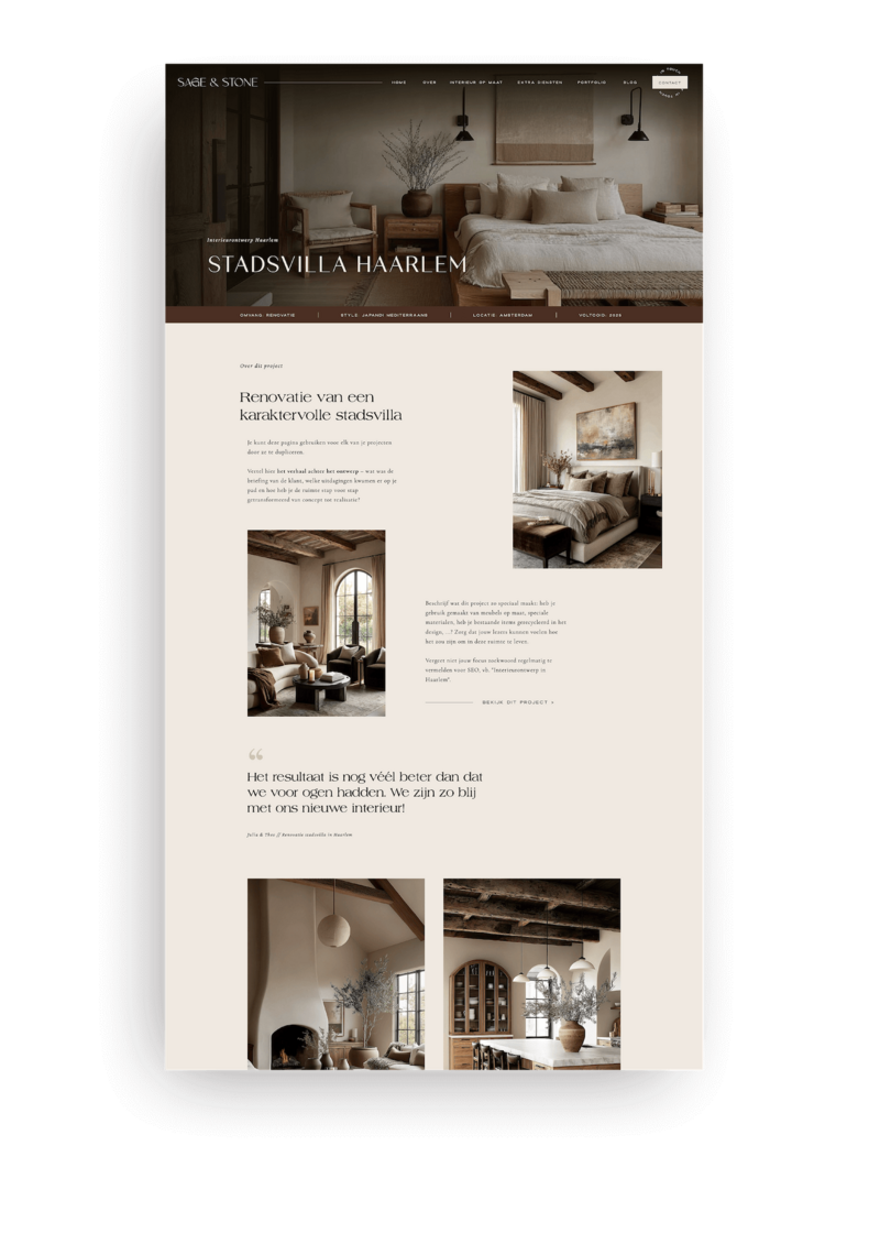 Luxe interieur ontwerp website template voor Showit