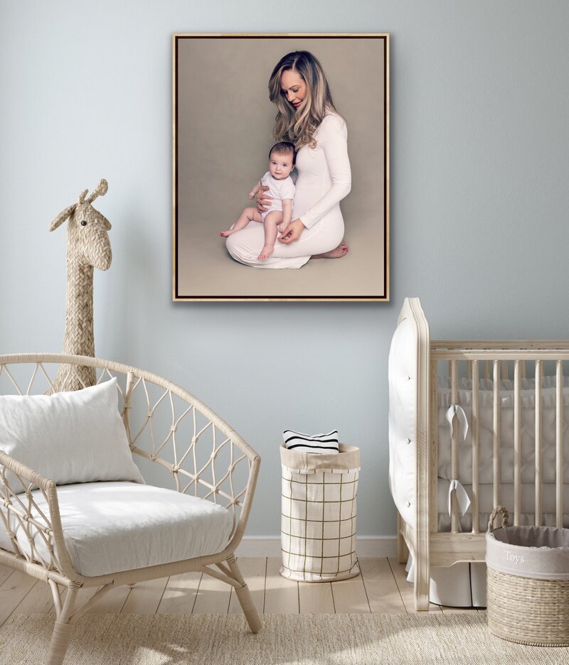 Gorgeous babies room with a portrait of mother and baby