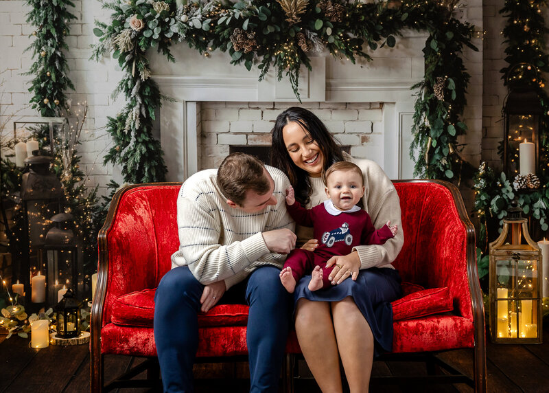 Holiday portrait of hugging family at Allison Reilly's Union County, NJ photo studio.