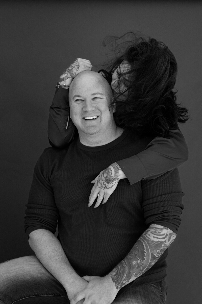 Dakotah and Jim are featured in a black and white photo.