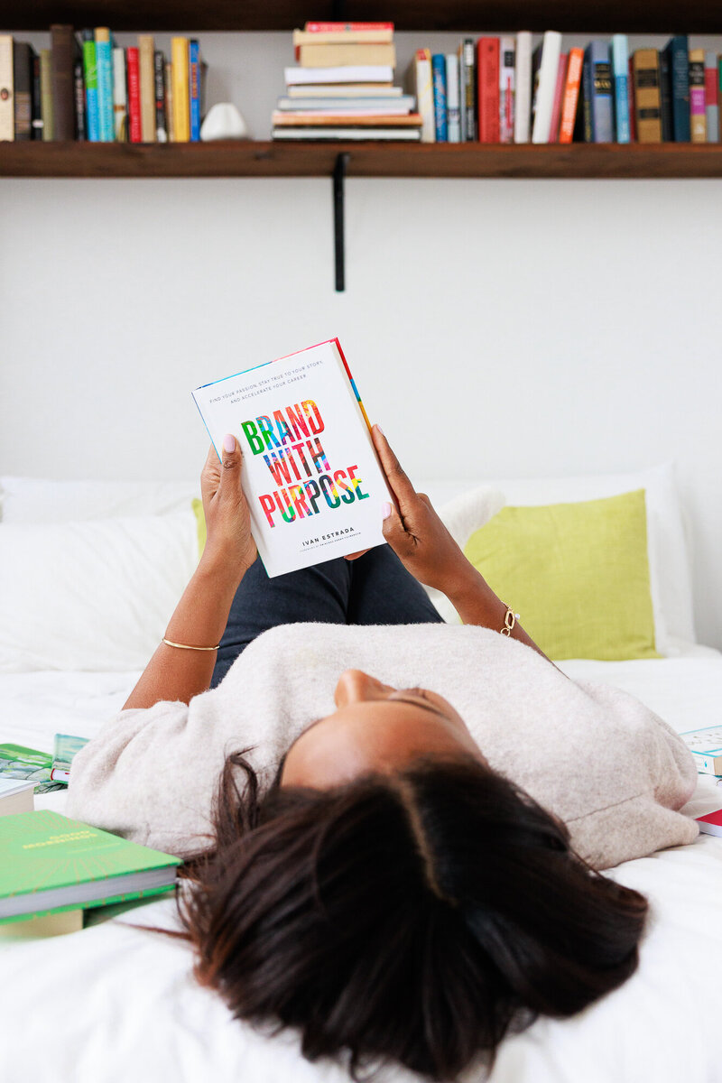 Copywriter reading brand purpose book