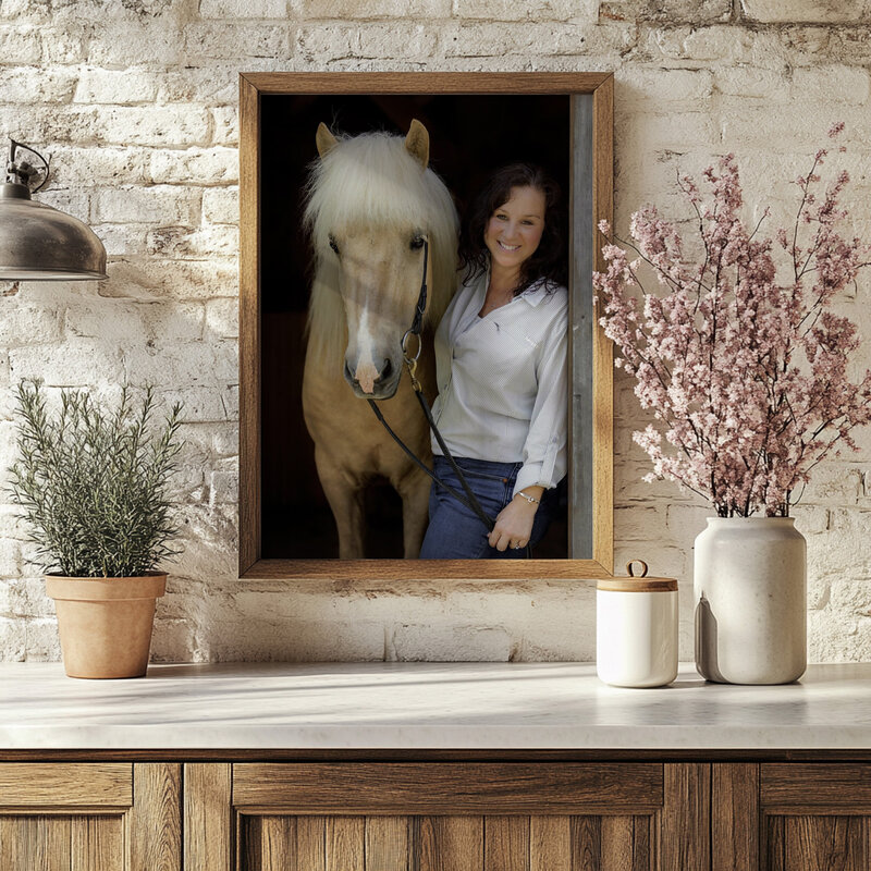 Jennifer Bechard, professional photographer and equestrian from Maine, posed with an Icelandic horse. 