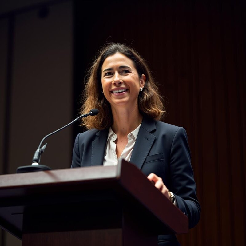 Milena smiling while speaking