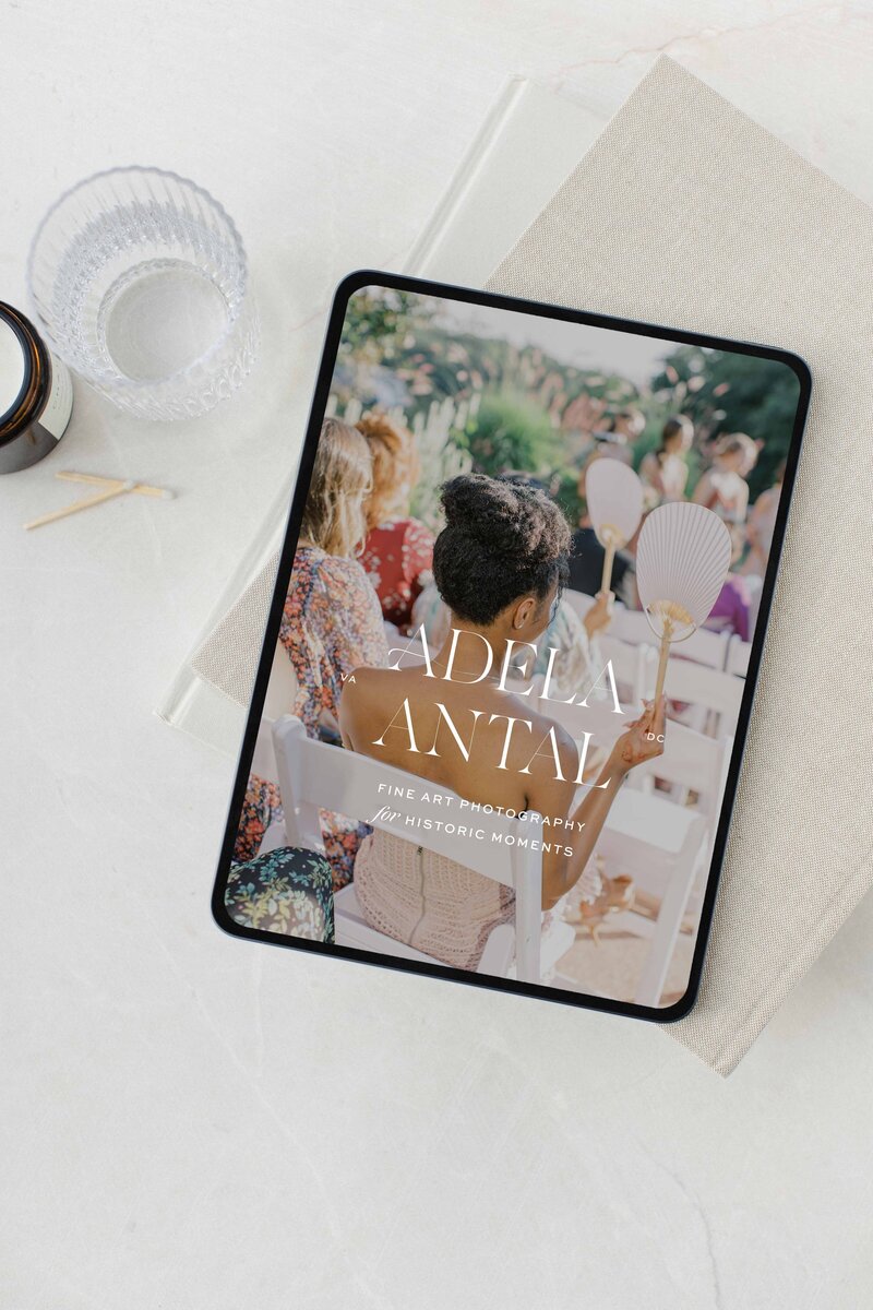 Wedding photographer branding on white iPad