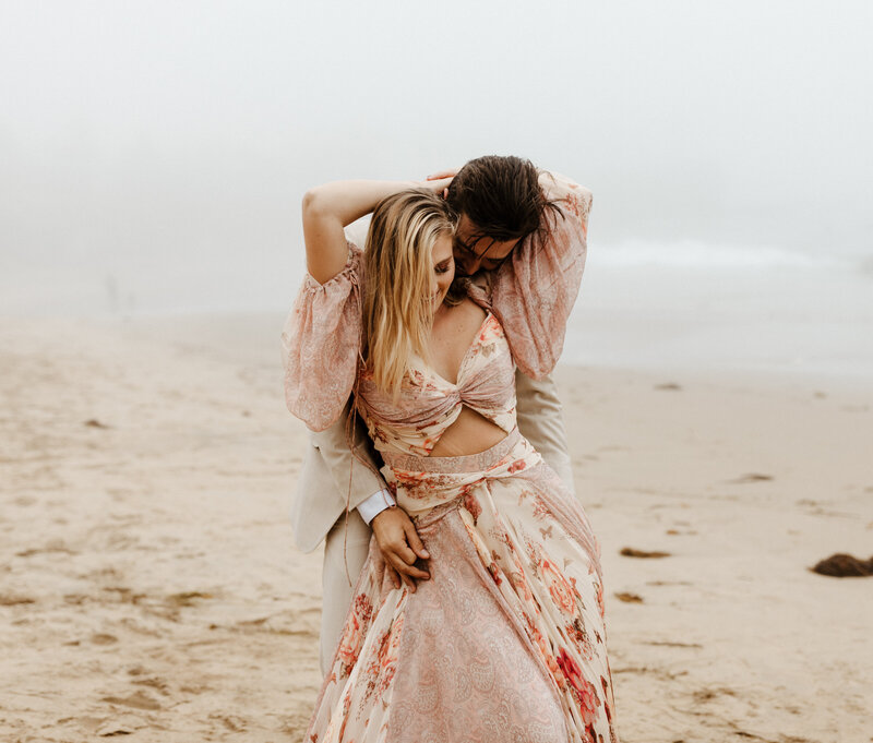 Bride and groom at elopement at Cannon Beach