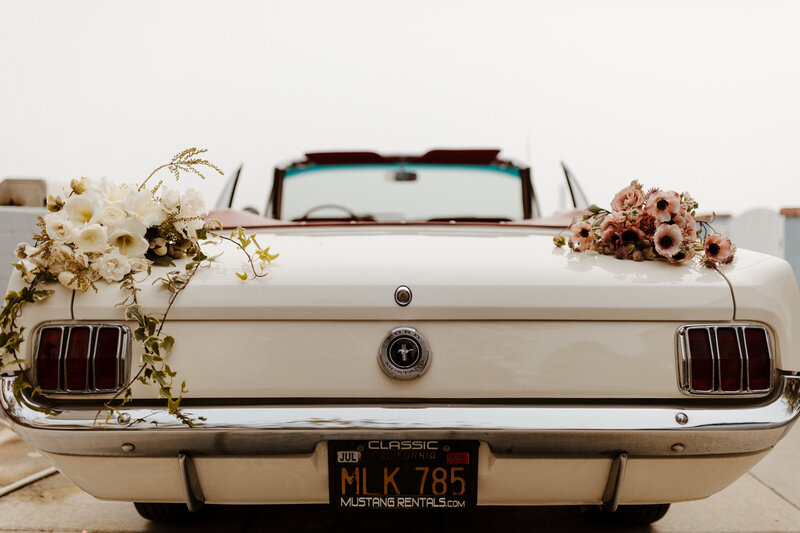 vintage car at elopement in Southern California