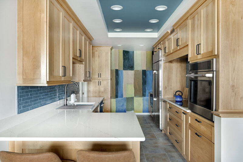 light and airy kitchen with wood accents