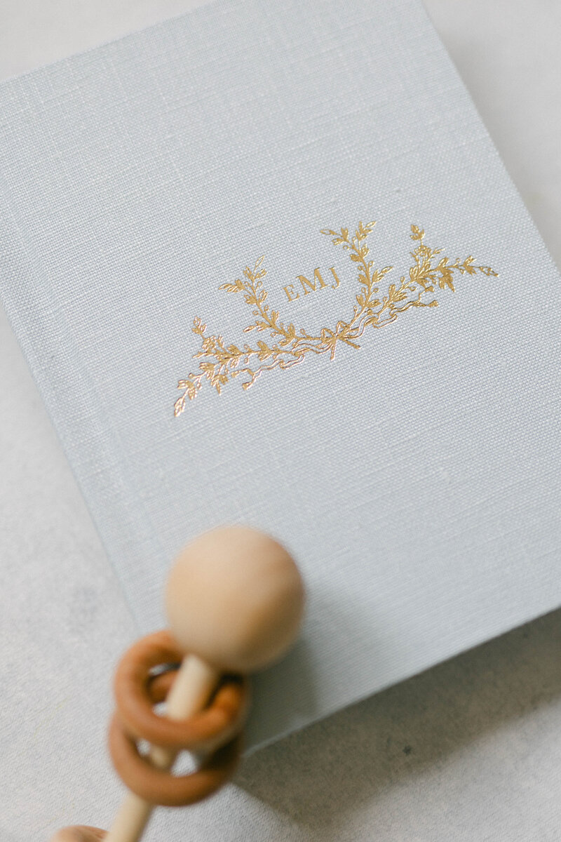fine art blue linen heirloom album knoxville tennessee newborn photographer