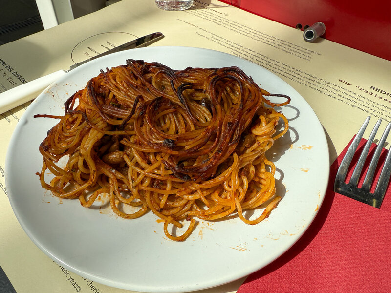 Pasta at Corrado al Banco 18 at Testaccio Market in Rome, Italy