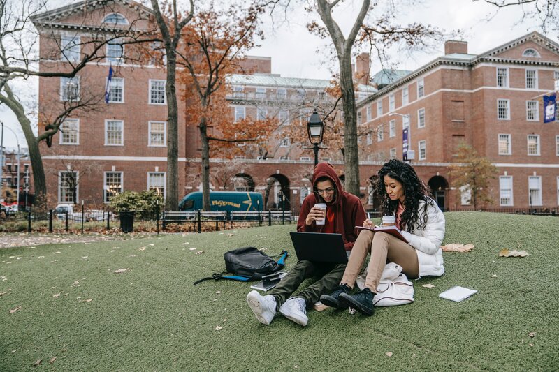 College students studying outside; Keira Burton, pexels