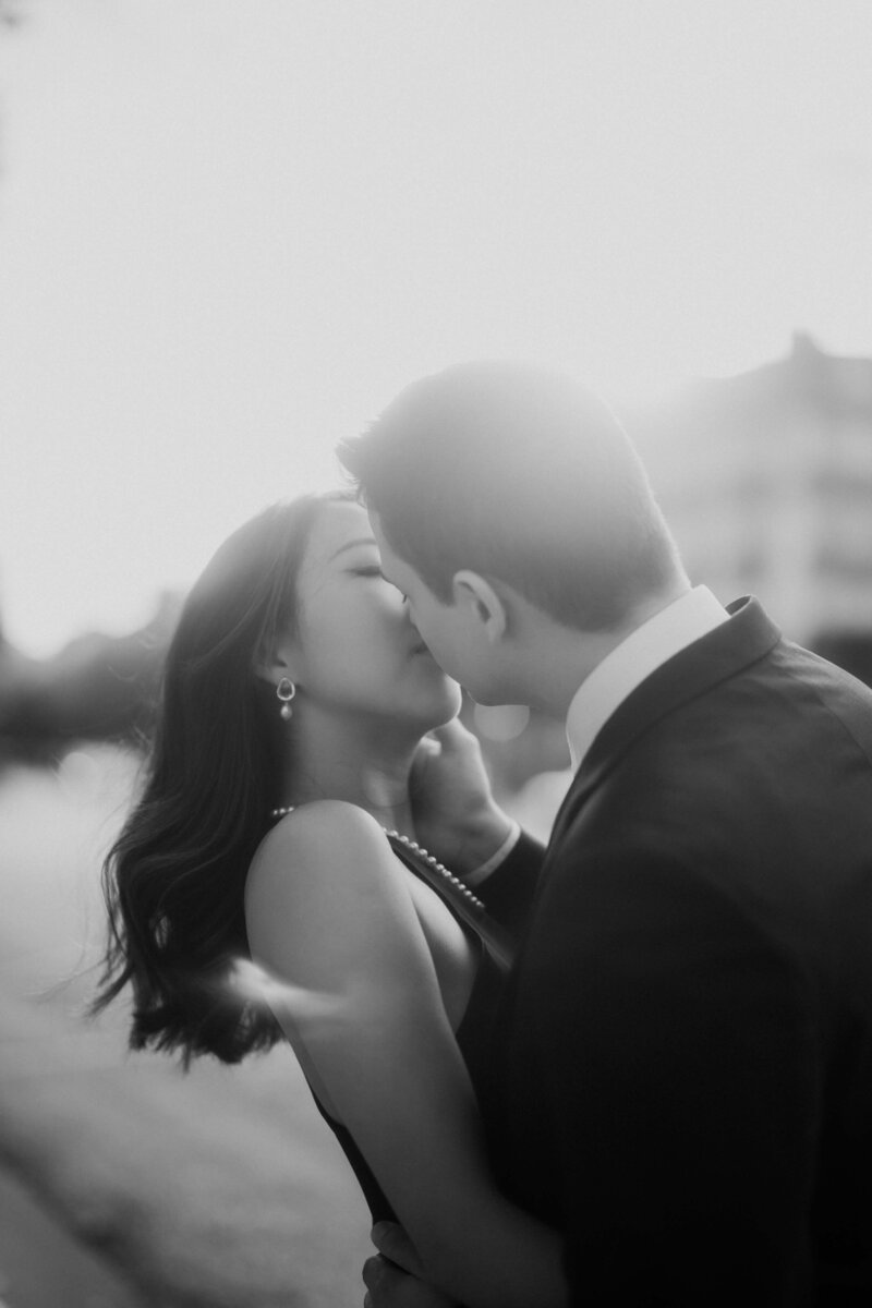 Elegant engagement portraits in Palais Royal garden in Paris