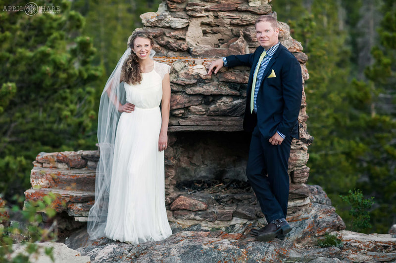 Cute couple portrait on their wedding day at YMCA of the Rockies in Estes Park
