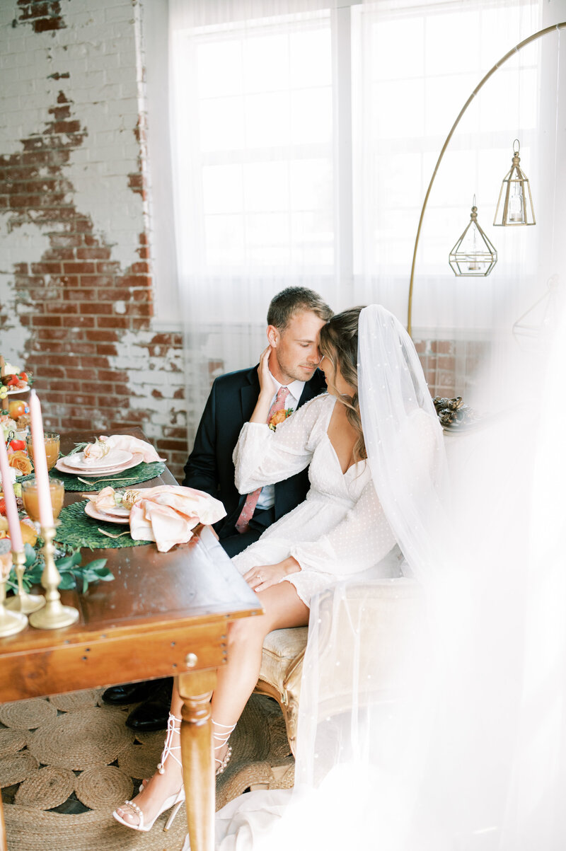 Bride and groom walk up memorial steps at their DC wedding