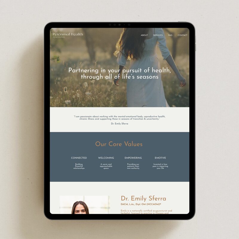 Website home page design for acupuncture business by Hanbury Design Co.