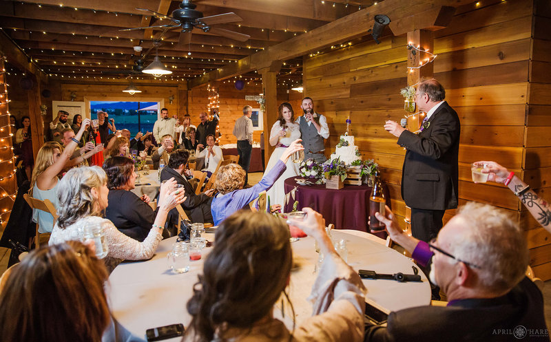 Wedding reception inside the barn at Chatfield Farms