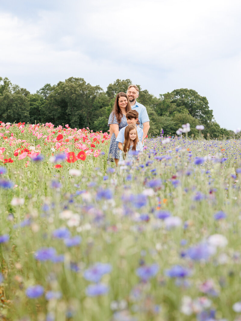 Family portrait in a wildflower field in Pennsylvania