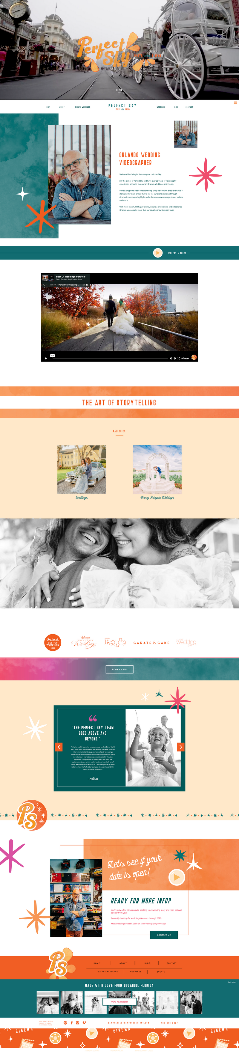 Screen capture of a wedding videographer's home screen