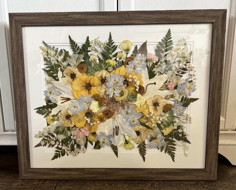 floating frame, see through frame, matte frame, pressed flowers, pressed flower preservation, gold frame, black frame, wood frame, memorial piece resin, memorial preservation, wedding flower preservation, flower piece, cremation keepsake, ashes