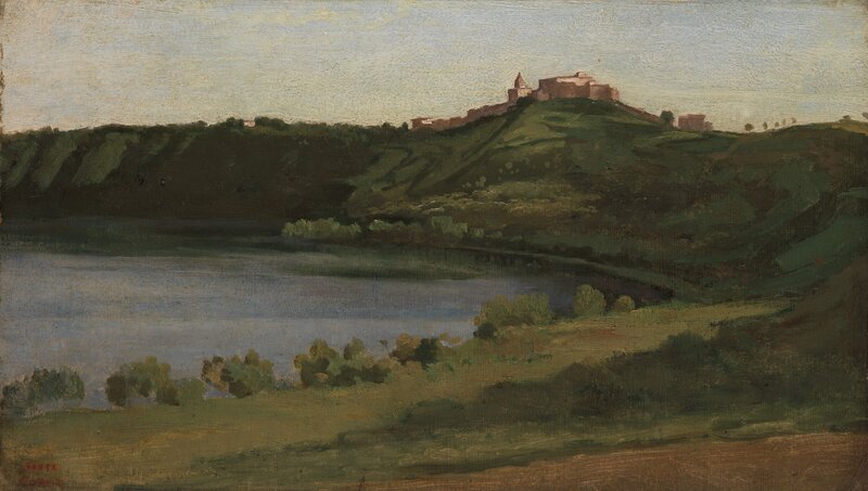 Ocean with rolling hills and castle on the top