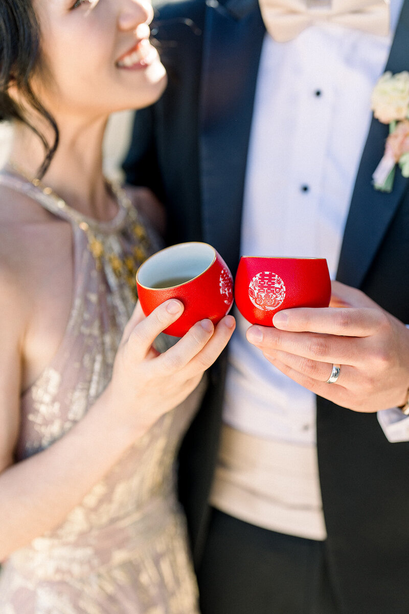 Bride and Groom Toasting with Traditional Cups at The Langham Huntington, Pasadena
