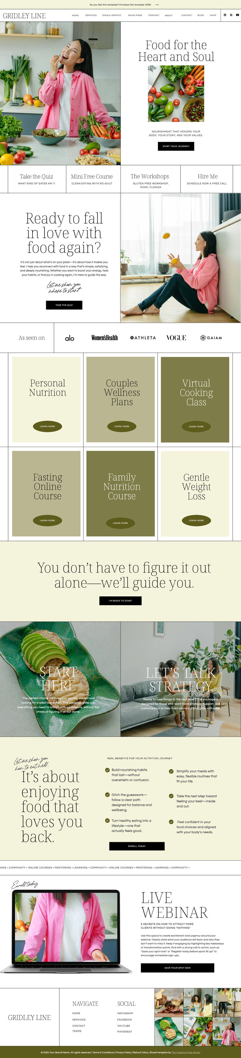 Desktop preview of the Eleanor Sales Page Showit template, designed for selling products, courses, or services with a clean and conversion-focused layout