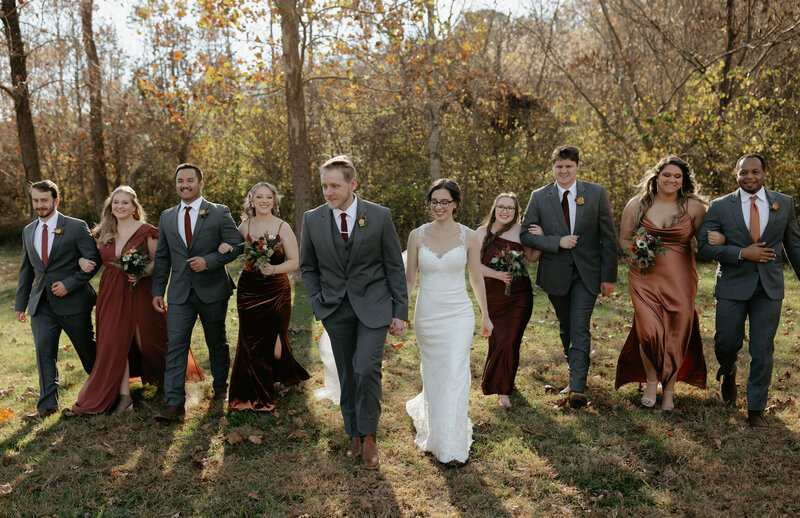 A bridal party walking together.