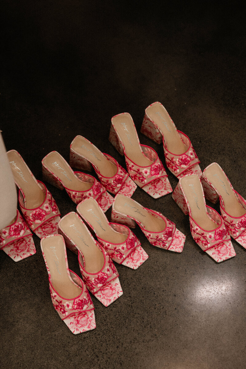 Matching red floral bridesmaid heels