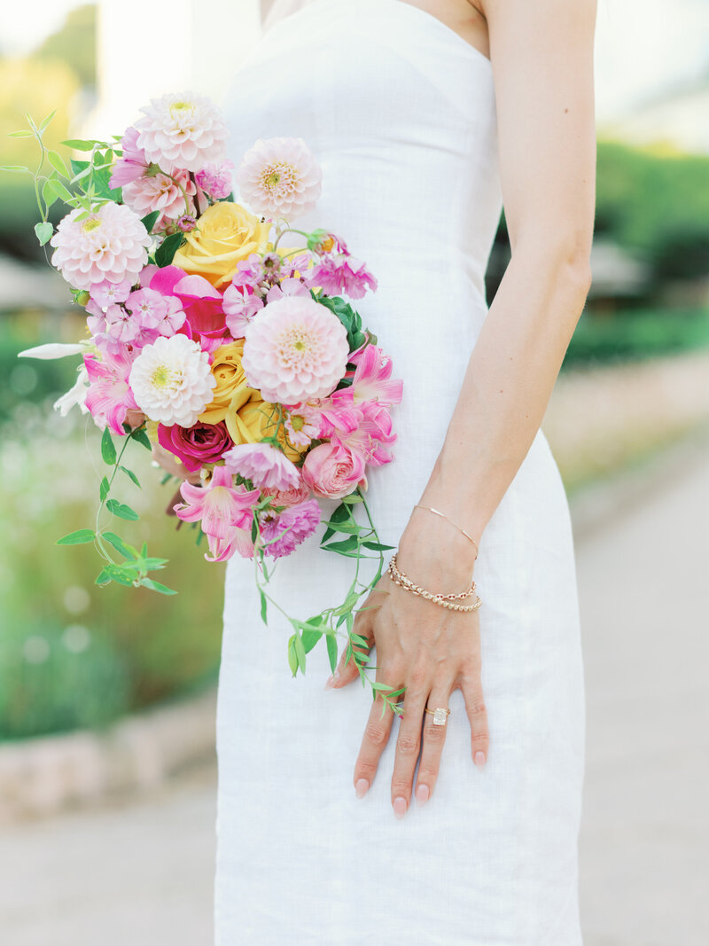 Flower Bouquet and wedding ring, detail shot