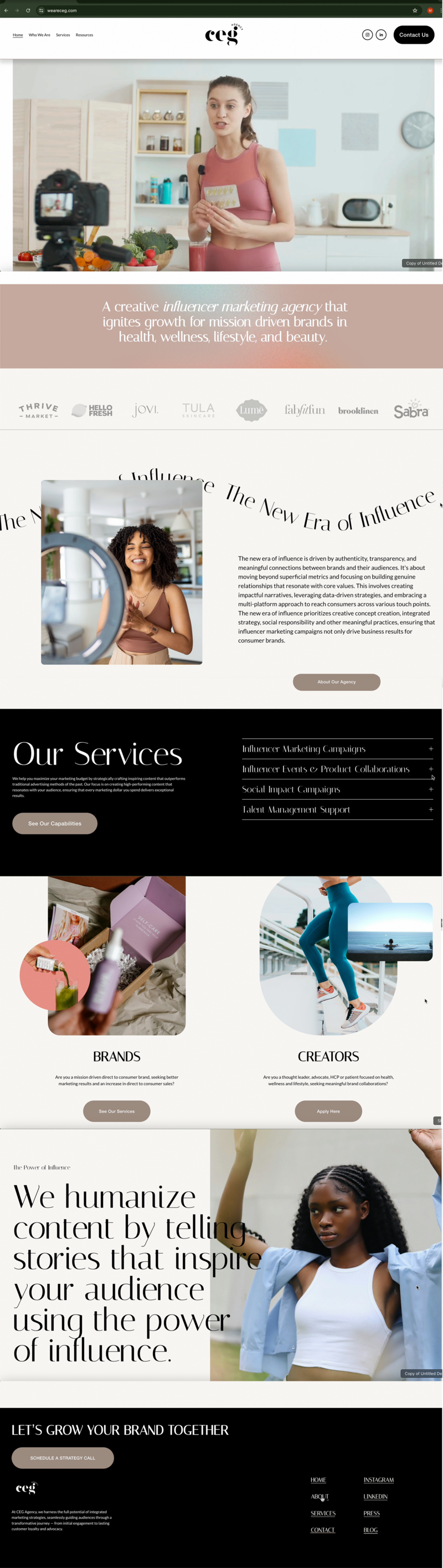 Screenshot of the CEG Agency website homepage, showcasing the sophisticated and modern design created by The Aesthetic Edit.