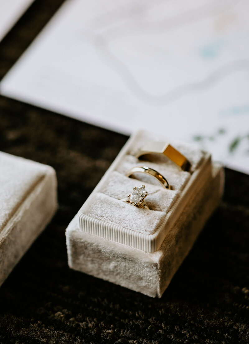 Cute bridal details of Intimate Micro Wedding styled shoot of wedding bouquet, bridal shoes, and boutonniere