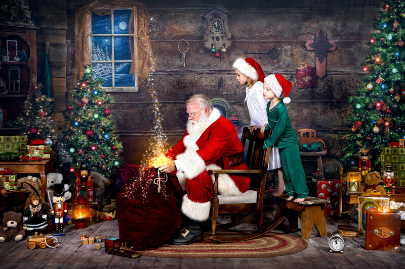 Magical Memories with Santa Claus Three Girls Plaid Pajamas Magic Santa Bag