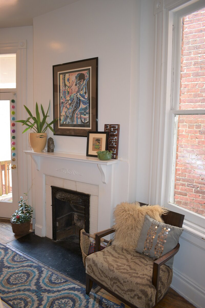 Fireplace with chair