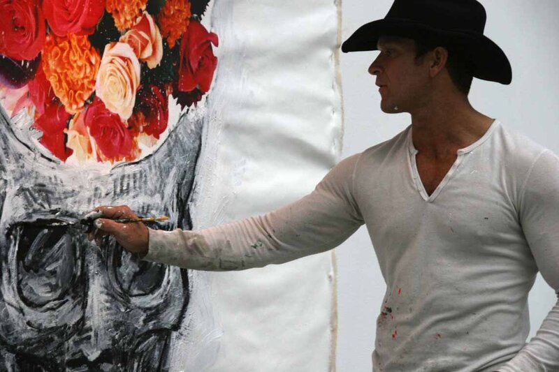 Brent Ray Fraser Waterfall Gallery Skull Live Painting Performance 2013 - 01