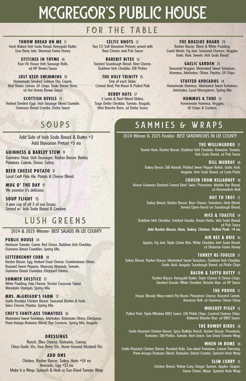 Irish Pub Menu summer 25 page 1