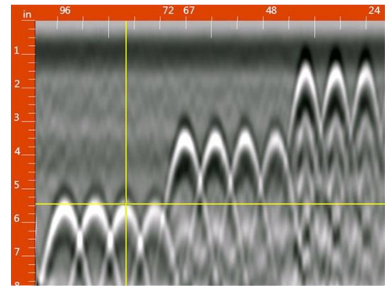 The ground penetrating radar analysis is displayed on the LED screen.