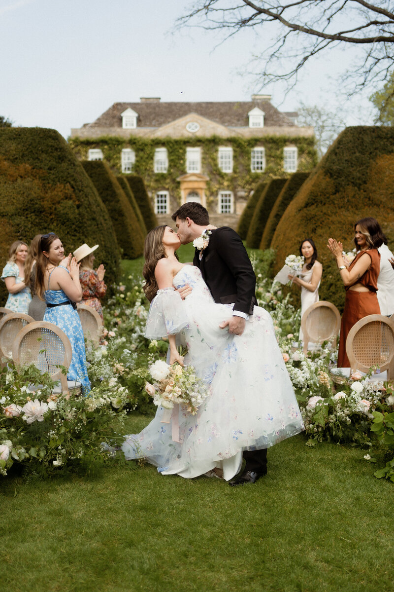 bride and groom embracing