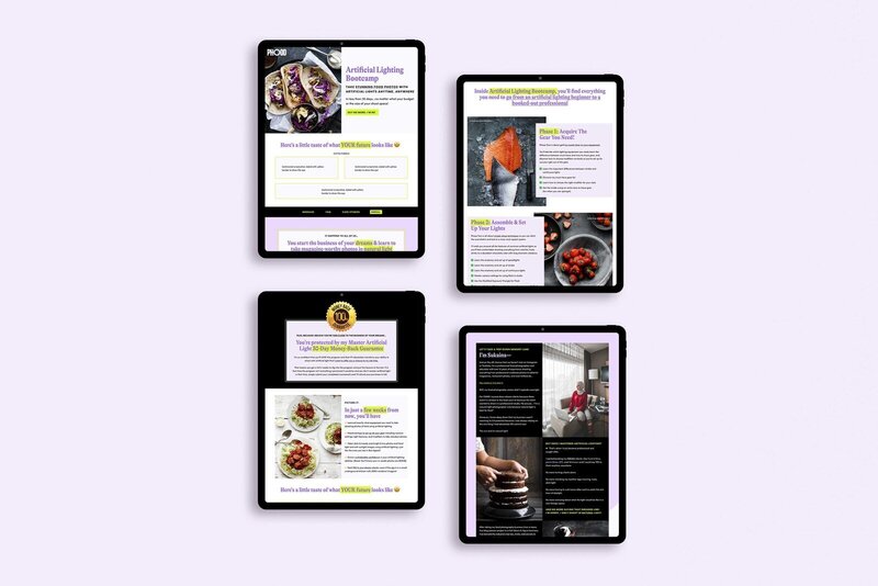 Four iPads laid out together showing a food photographer's website