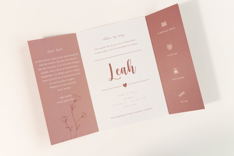Roze-geboortekaartje-Leah-met-koperfolie-en-takjes-13