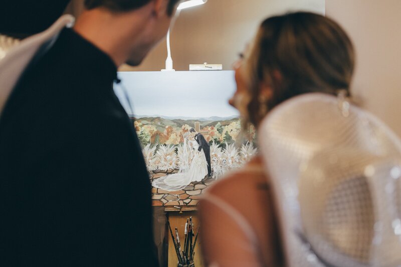 painting of bride and groom