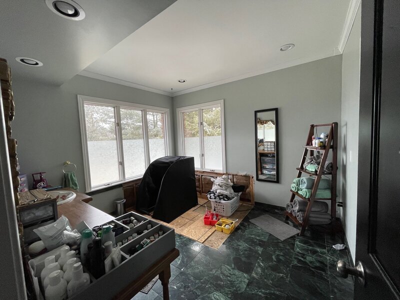 Before photo of dated living room