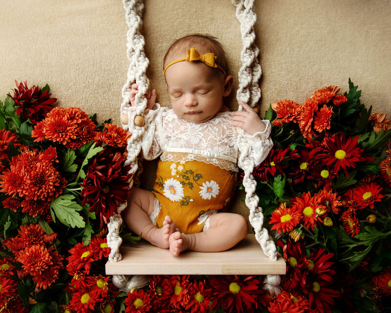 st-louis-newborn-photographer-baby-girl-on-swing-prop-with-fresh-mums