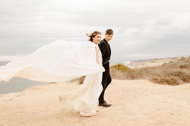 bride and groom at cliffside elopement in Los Angeles2