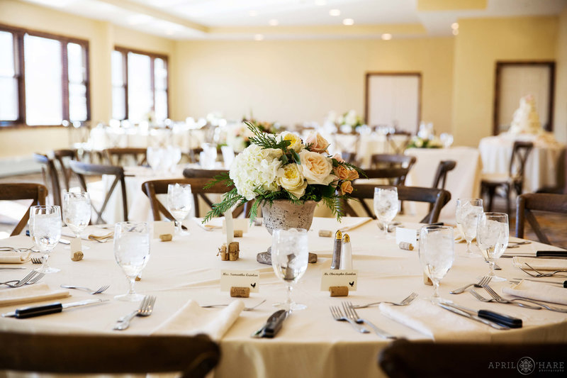 Winter Wedding Decor for an indoor reception in the Mountain View Conference Room at The Lodge at Breckenridge